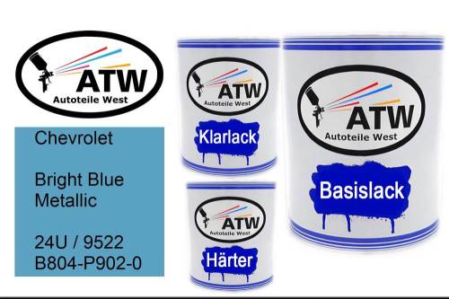Chevrolet, Bright Blue Metallic, 24U / 9522 B804-P902-0: 1L Lackdose + 1L Klarlack + 500ml Härter - Set, von ATW Autoteile West.